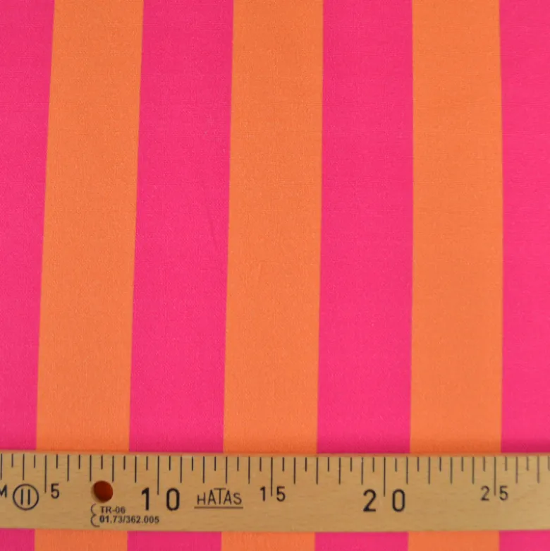 Tissu demi natté coton rayures larges orange et fuchsia