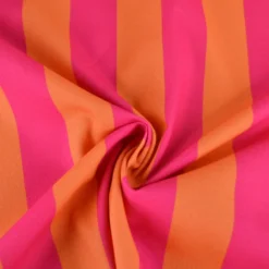 Tissu demi natté coton rayures larges orange et fuchsia
