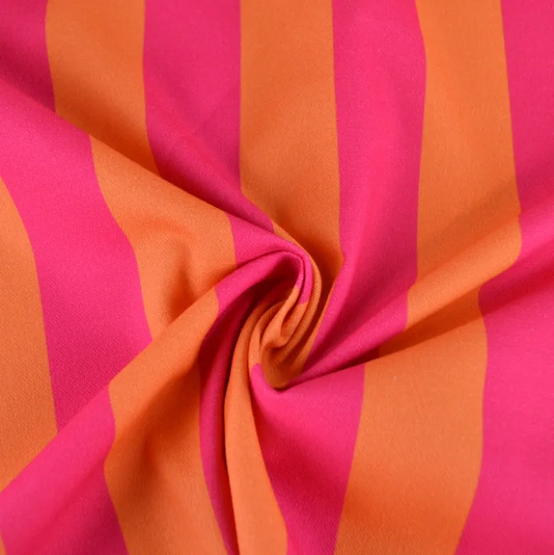 Tissu demi natté coton rayures larges orange et fuchsia