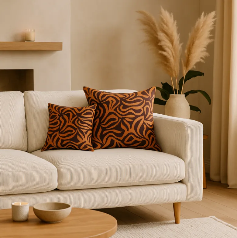 Tissu demi natté coton Yoram – graphique caramel & cacao