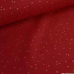 Tissu demi natté de Noël Pimiz motif pois dorés fond Cardinal- OEKO TEX