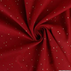 Tissu demi natté de Noël Pimiz motif pois dorés fond Cardinal- OEKO TEX