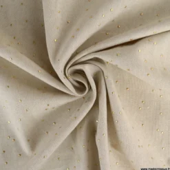 Tissu demi natté de Noël Pimiz motif pois dorés fond Naturel - OEKO TEX