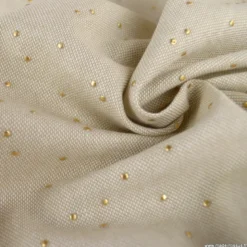 Tissu demi natté de Noël Pimiz motif pois dorés fond Naturel - OEKO TEX