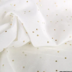 Tissu demi natté de Noël Pimiz motif pois dorés fond Blanc - OEKO TEX