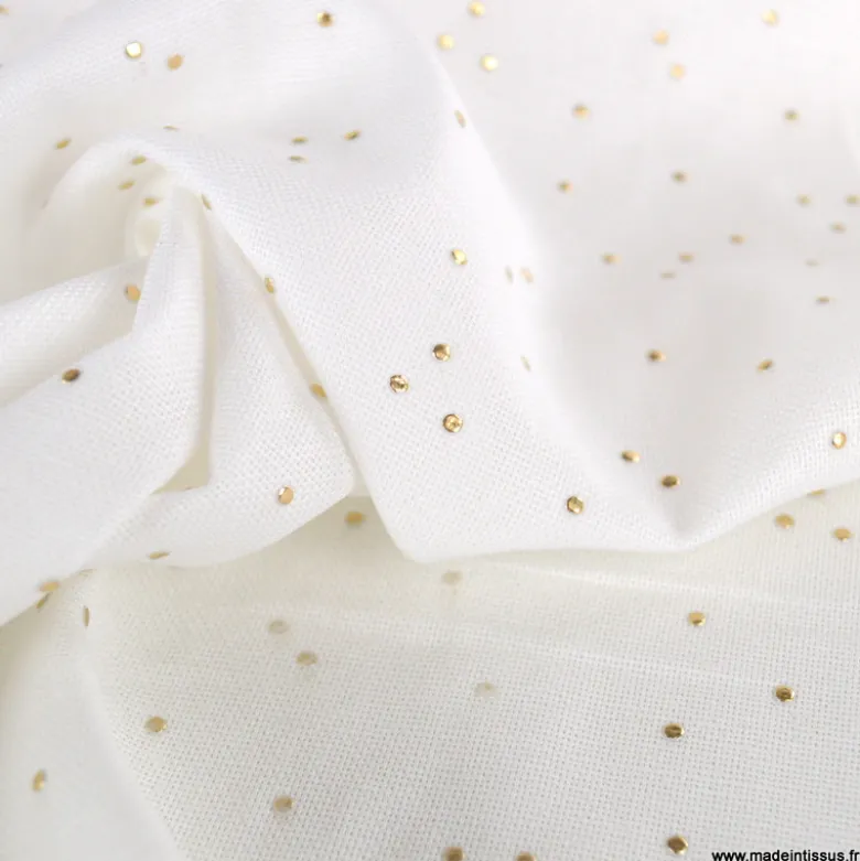 Tissu demi natté de Noël Pimiz motif pois dorés fond Blanc - OEKO TEX
