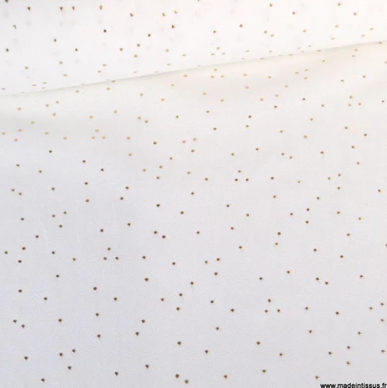 Tissu demi natté de Noël Pimiz motif pois dorés fond Blanc - OEKO TEX