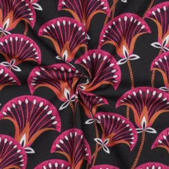 Tissu Demi-Natté Fleurs Fuchsia – Fond Gris Anthracite