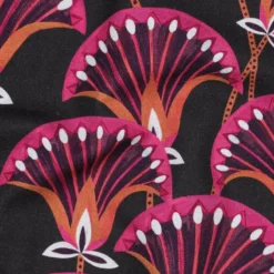 Tissu Demi-Natté Fleurs Fuchsia – Fond Gris Anthracite