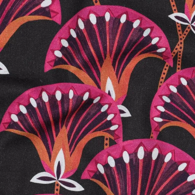 Tissu Demi-Natté Fleurs Fuchsia – Fond Gris Anthracite