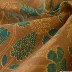 Tissu demi natté Lizandre fleurs vert canard