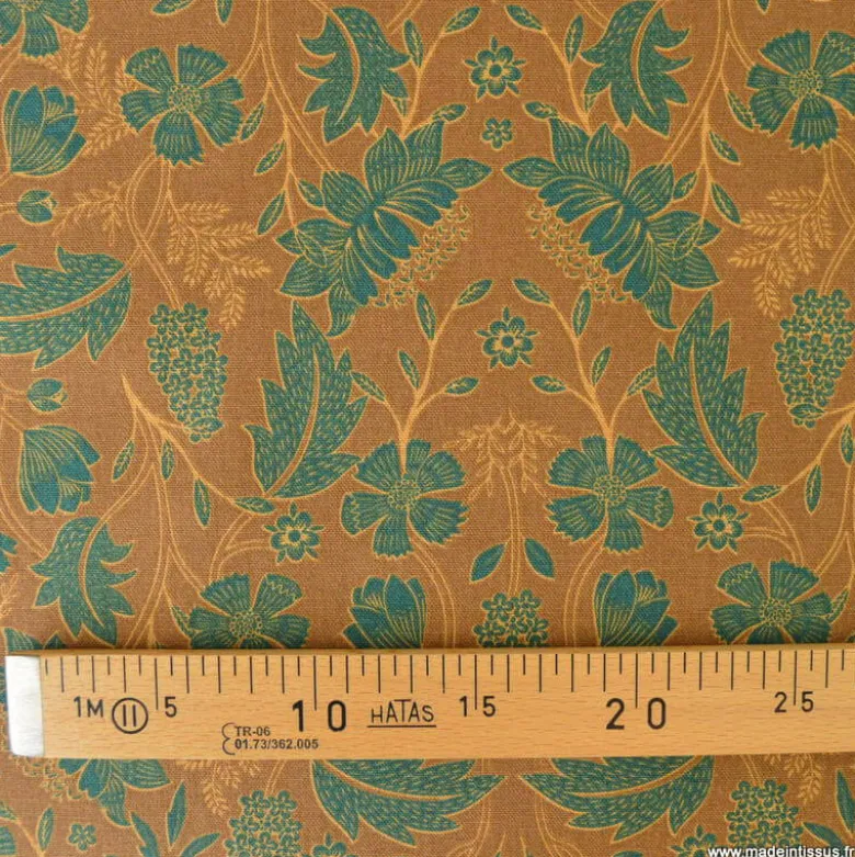Tissu demi natté Lizandre fleurs vert canard