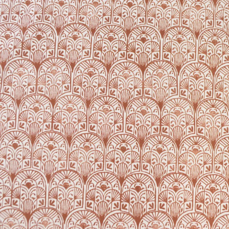 Tissu demi-natté motif art déco terracotta fond écru