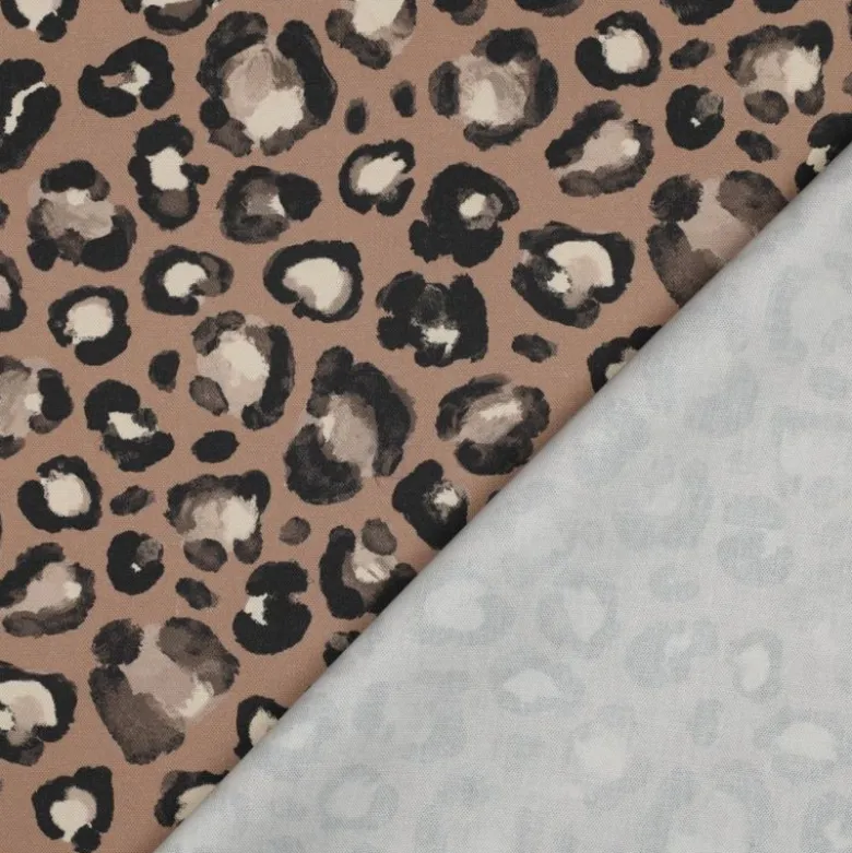 Tissu Demi-Natté motif léopard – Fond Camel