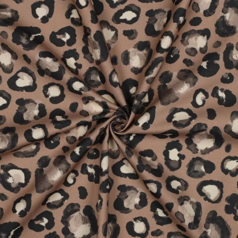 Tissu Demi-Natté motif léopard – Fond Camel
