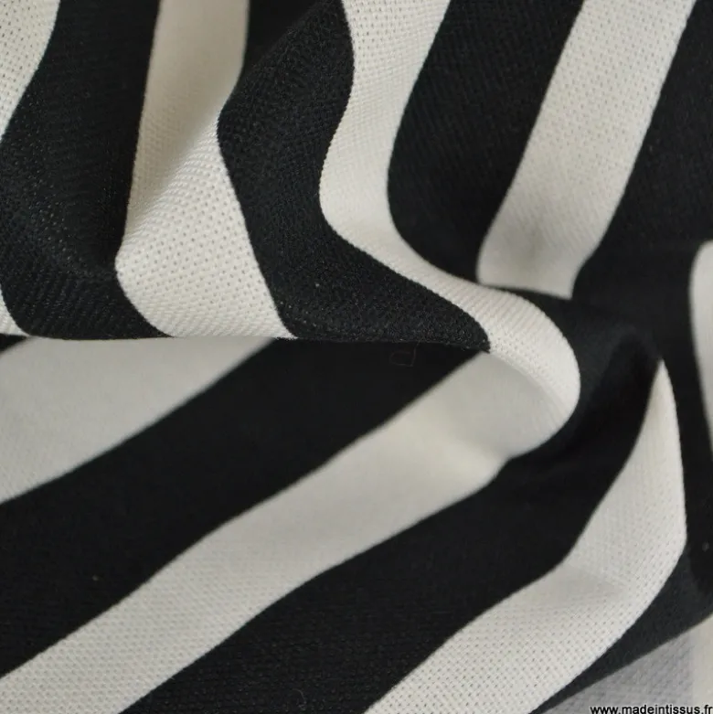 Tissu Demi-Natté Rayé – Noir & Blanc – Coton épais ameublement