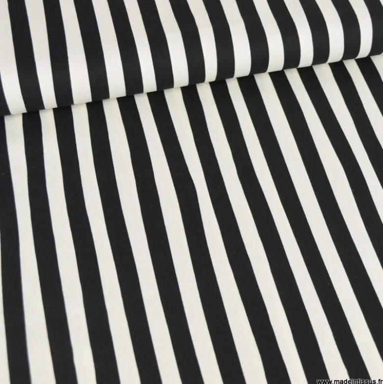 Tissu Demi-Natté Rayé – Noir & Blanc – Coton épais ameublement