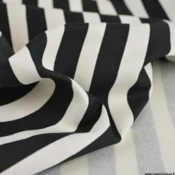 Tissu Demi-Natté Rayé – Noir & Blanc – Coton épais ameublement