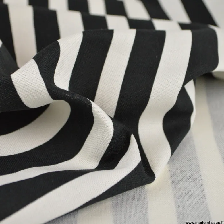 Tissu Demi-Natté Rayé – Noir & Blanc – Coton épais ameublement