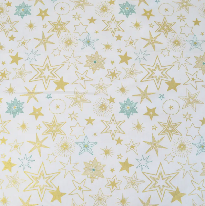 Tissu de Noël Edmé motif étoiles Or fond Blanc cassé - OEKO TEX