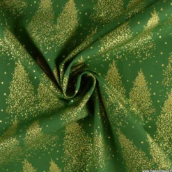 Tissu de Noël motif foret de sapins or fond vert - OEKO TEX