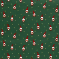 Tissu de Noël motif gnomes fond vert sapin - OEKO TEX