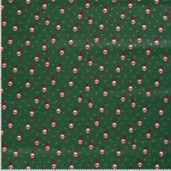 Tissu de Noël motif gnomes fond vert sapin - OEKO TEX