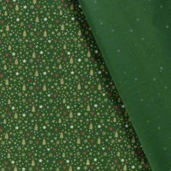 Tissu de Noël motif sapins, coeurs et étoiles or fond verts apin - OEKO TEX