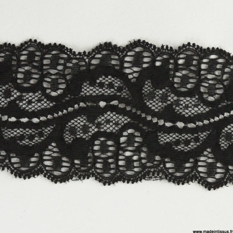 Tissu dentelle galon lycra noir 7,5cm