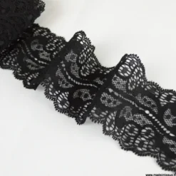 Tissu dentelle galon lycra noir 7,5cm