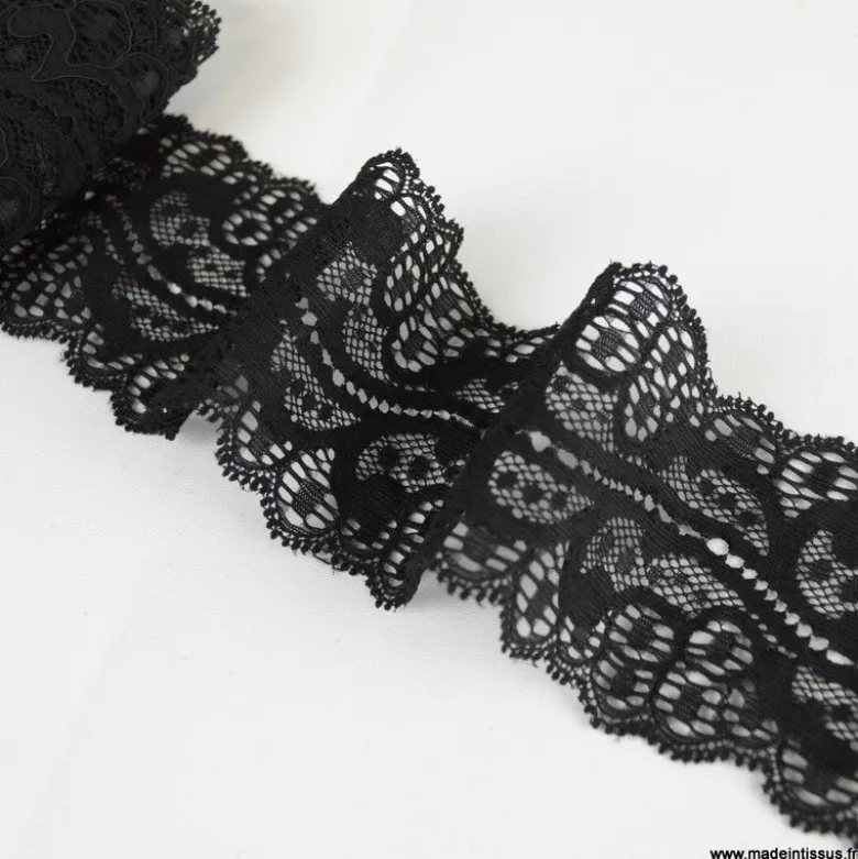 Tissu dentelle galon lycra noir 7,5cm