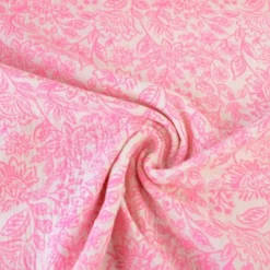 Tissu double gaze Alma motif fleurs roses fond blanc - OEKO TEX