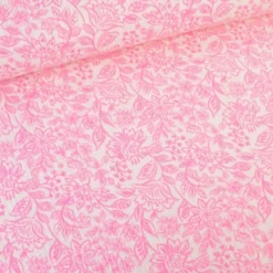 Tissu double gaze Alma motif fleurs roses fond blanc - OEKO TEX