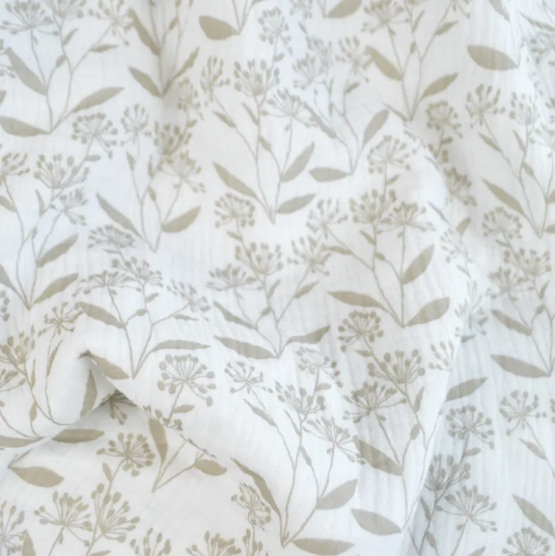 Tissu double gaze Alphonse motif fleurs fond blanc cassé - OEKO TEX