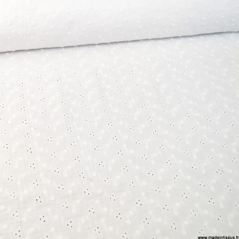 Tissu Double gaze brodée Adèle Blanc