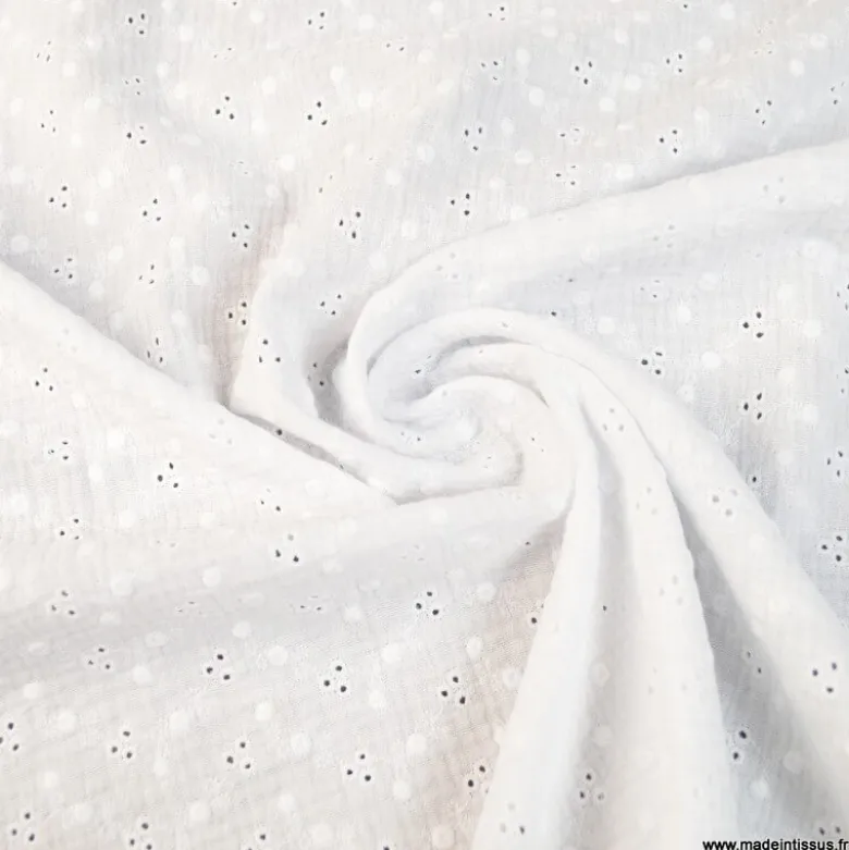 Tissu Double gaze brodée Adèle Blanc