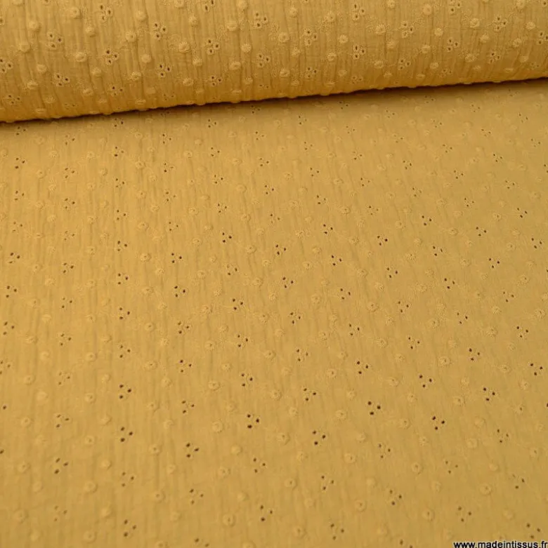 Tissu Double gaze brodée Adèle Camel