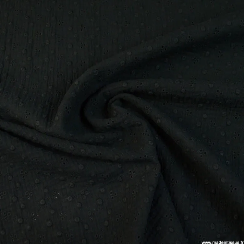 Tissu Double gaze brodée Adèle Noir