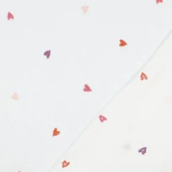 Tissu Double gaze brodée coeurs multicouleurs fond blanc - OEKO TEX