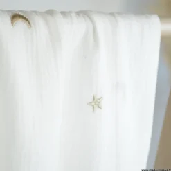 Tissu Double gaze brodée lunes et étoiles fond Milk - OEKO TEX