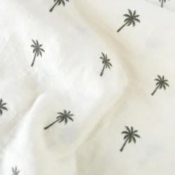 Tissu Double gaze brodée palmiers kaki fond écru - OEKO TEX