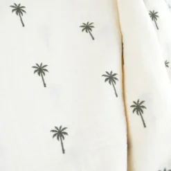 Tissu Double gaze brodée palmiers kaki fond écru - OEKO TEX