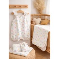 Tissu double gaze Celanie motif noeuds fond blanc