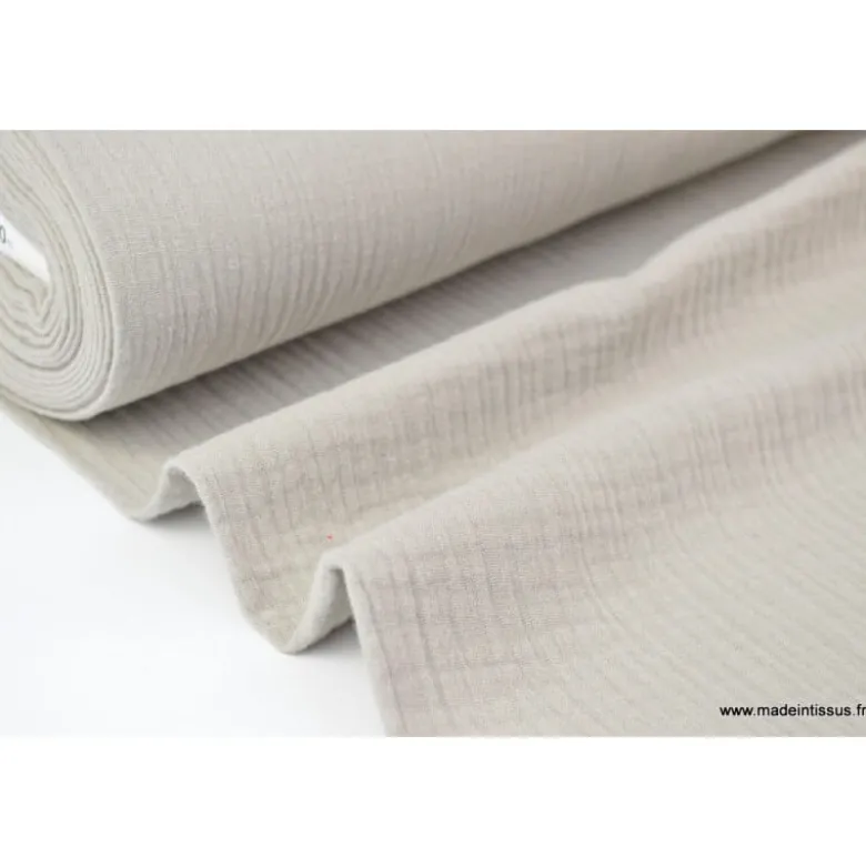 Tissu Double gaze coton beige - OEKO TEX