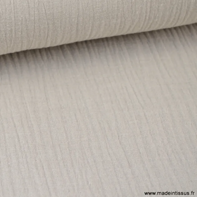 Tissu Double gaze coton beige - OEKO TEX