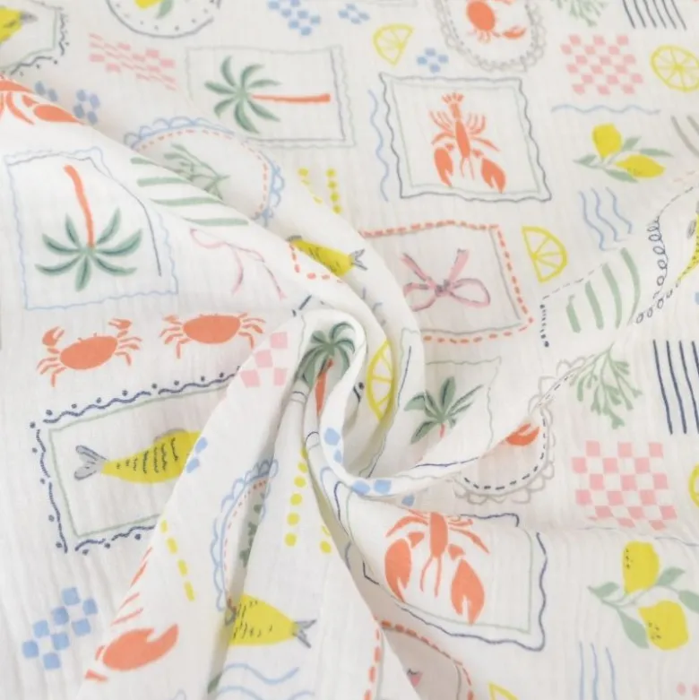 Tissu Double gaze coton Cagliari fond blanc - OEKO TEX