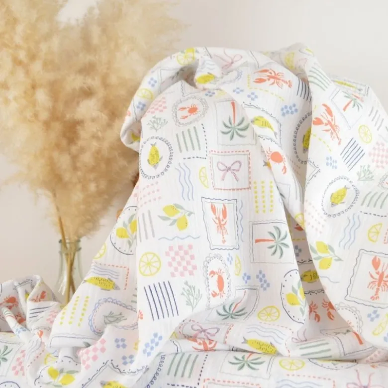 Tissu Double gaze coton Cagliari fond blanc - OEKO TEX