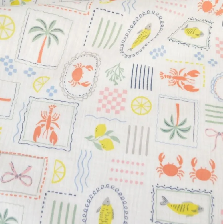 Tissu Double gaze coton Cagliari fond blanc - OEKO TEX
