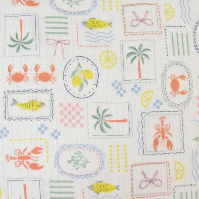 Tissu Double gaze coton Cagliari fond blanc - OEKO TEX