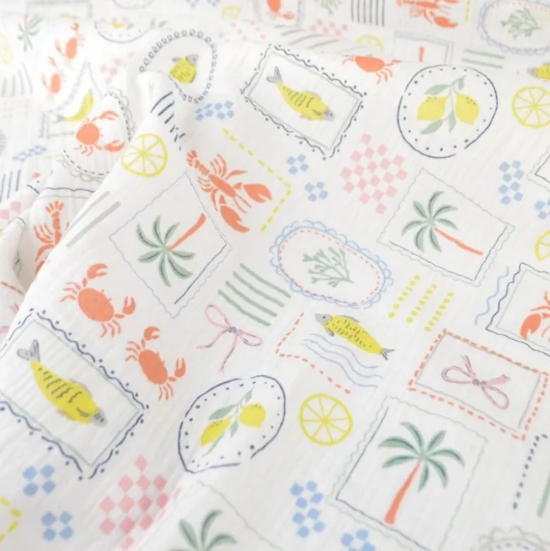 Tissu Double gaze coton Cagliari fond blanc - OEKO TEX